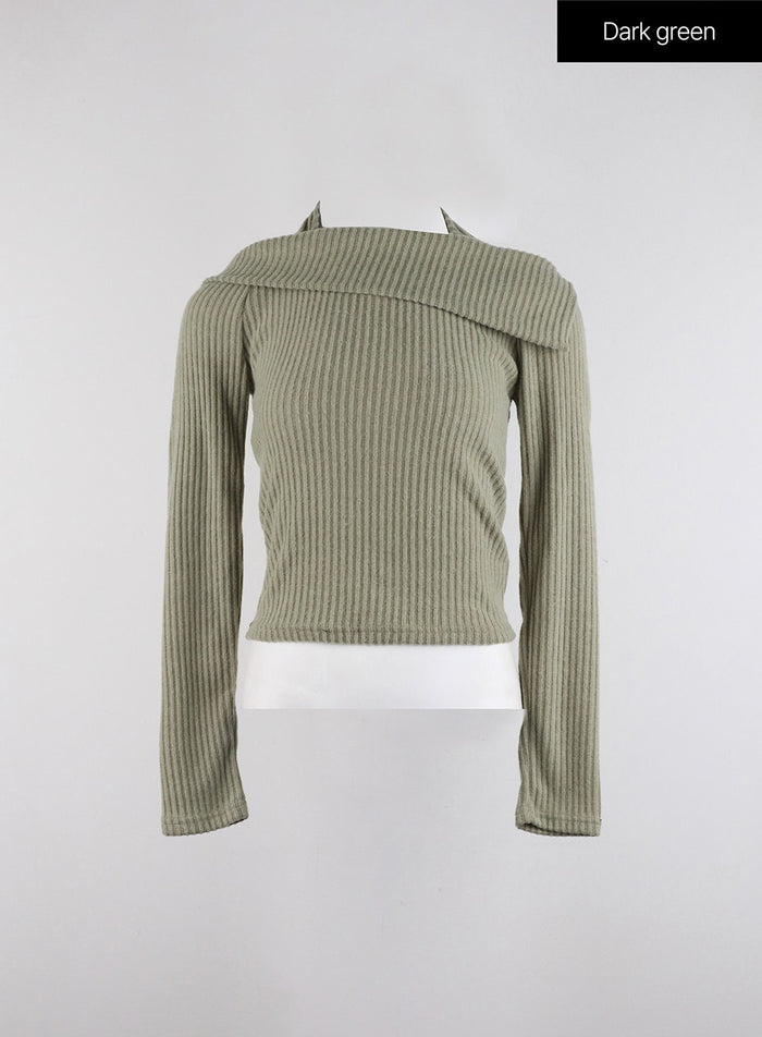 halter-neckline-solid-knit-off-shoulder-top-id315 / Dark green
