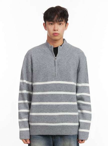 Men's Striped Half-Zip Knit Sweater ID431