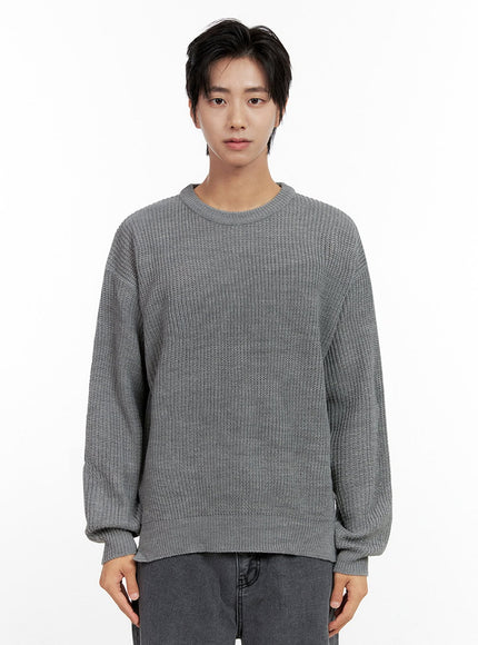 mens-solid-round-neck-sweater-in411 / Gray