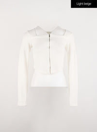 wool-blend-zip-up-streetwear-cardigan-id305 / Light beige