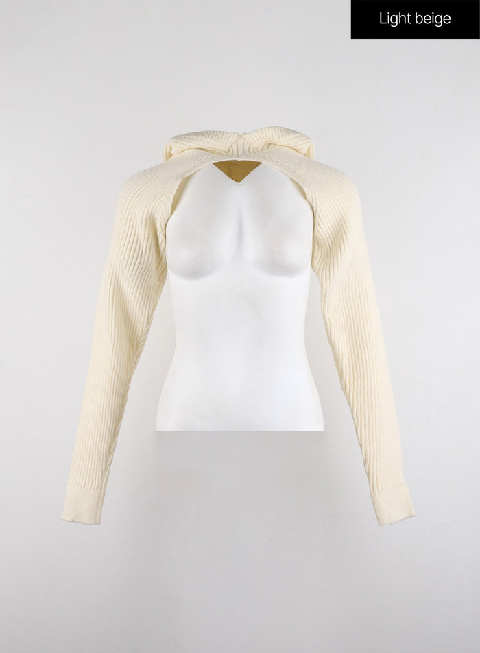 ribbed-hooded-knit-bolero-id315 / Light beige