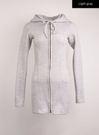 knit-drawstring-hoodie-mini-dress-ij411 / Light gray