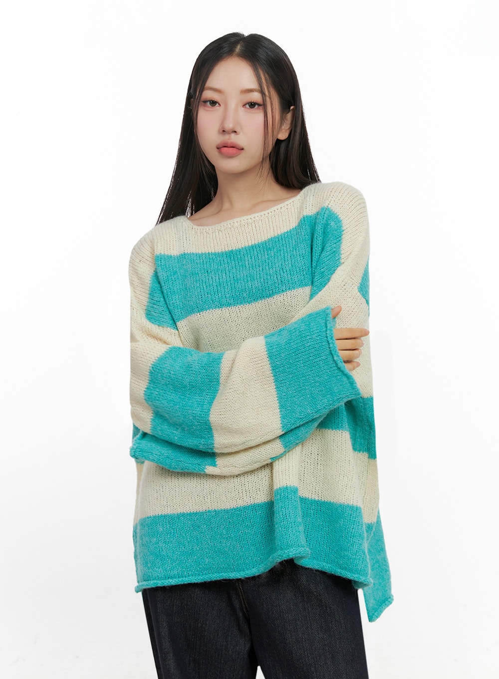 oversize-stripe-wool-sweater-in415 / Mint