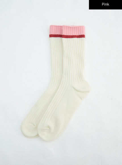 color-block-knit-socks-in316 / Pink