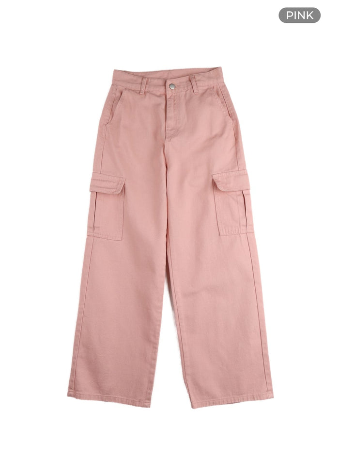 cargo-wide-leg-pants-im405 / Pink