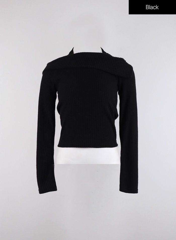 halter-neckline-solid-knit-off-shoulder-top-id315 / Black