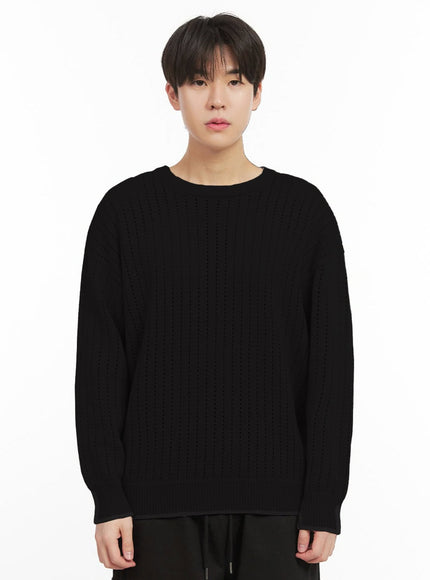 mens-knitted-hole-sweater-ij517 / Black