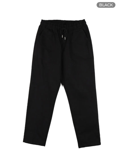 mens-solid-cotton-straight-fit-pants-ia401 / Black