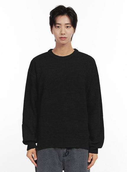 mens-solid-round-neck-sweater-in411 / Black