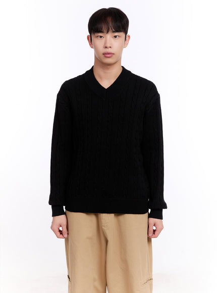 Men's Cable Knit V-Neck Sweater IM512