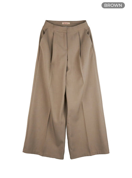 pintuck-wide-leg-tailored-pants-is402 / Brown