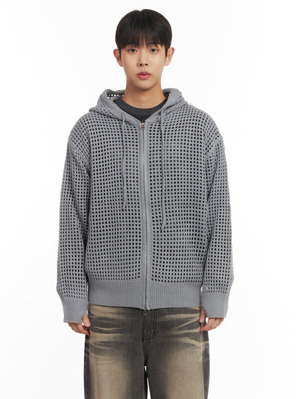 mens-mesh-knit-hooded-zip-up-jacket-im514 / Gray