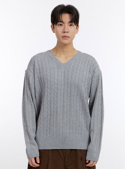 Men's Cable-Knit V-Neck Sweater IF528