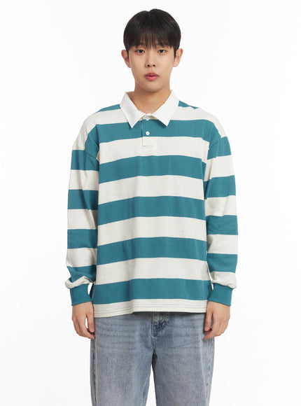 mens-striped-long-sleeve-collared-shirt-im514 / Mint