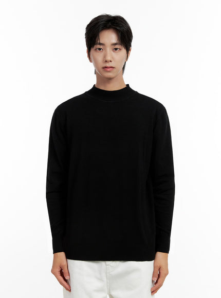 mens-classic-mock-neck-long-sleeve-shirt-in401 / Black