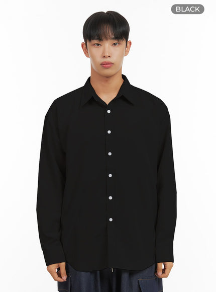 mens-solid-collared-buttoned-shirt-is420 / Black