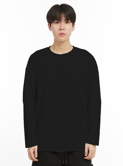 mens-essential-round-neck-long-sleeve-tee-ij517 / Black