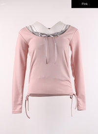 fake-two-piece-ruffled-neck-long-sleeve-ij430 / Pink