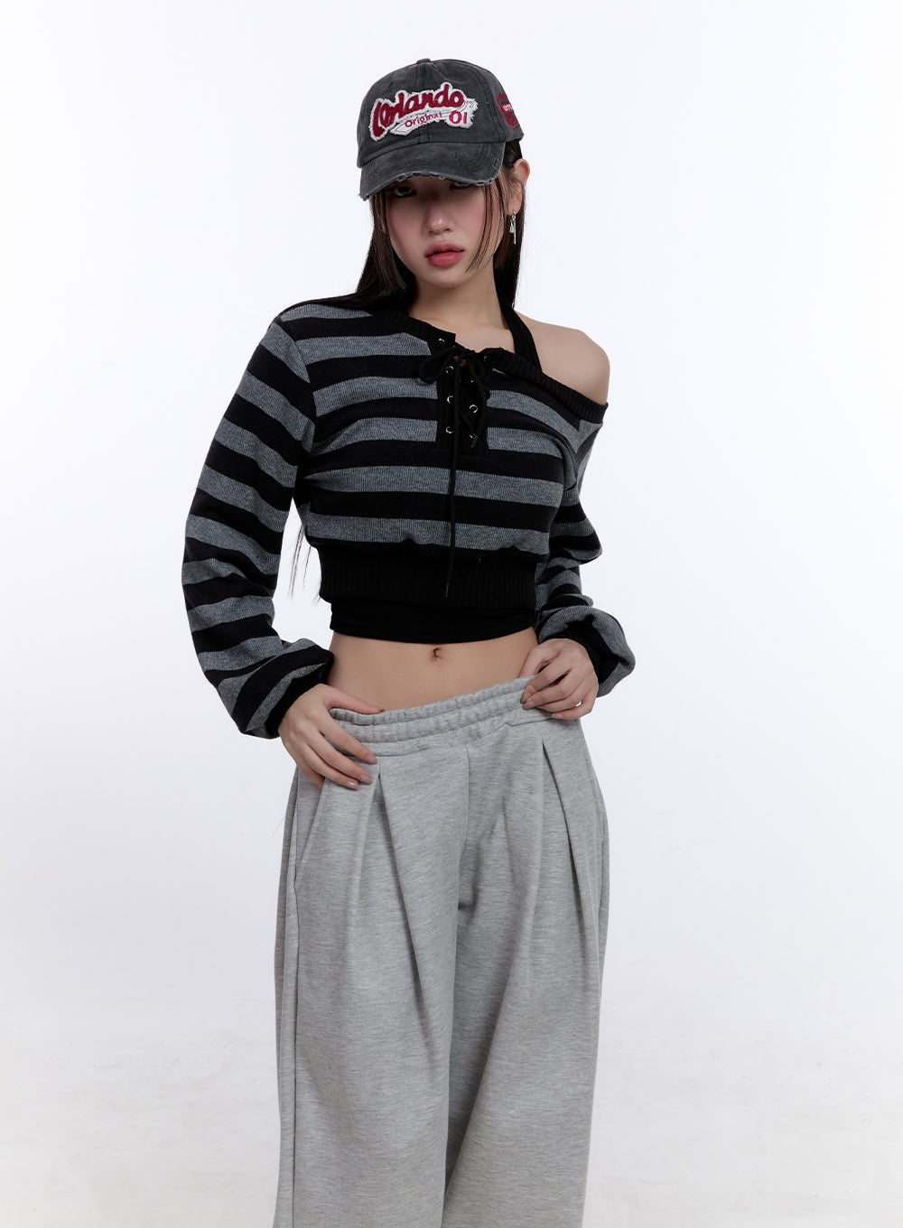 Striped Crop Knit Sweater CJ509