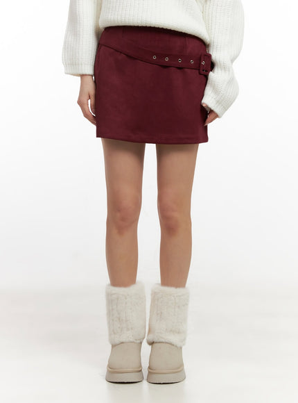 buckle-detail-suede-mini-skirt-cn413