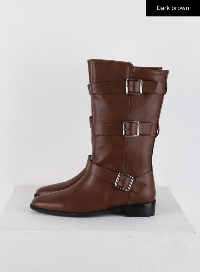 faux-leather-belted-boots-cd312 / Dark brown