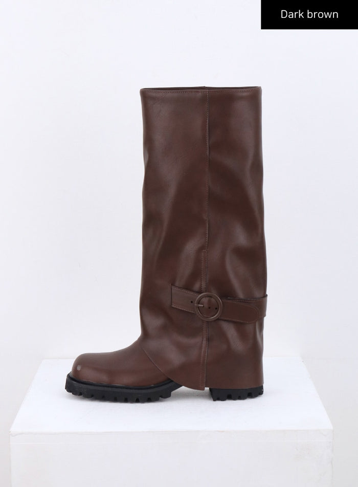 buckle-faux-leather-boots-cn317 / Dark brown