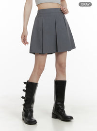 box-pleated-mini-skirt-ca403 / Gray