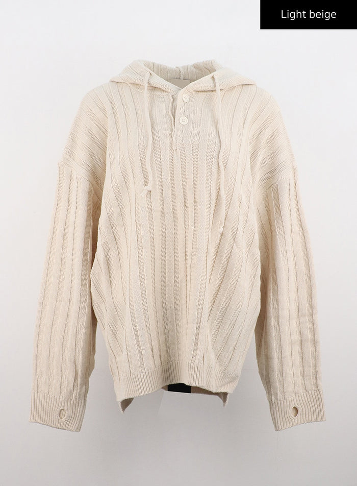buttoned-hooded-sweater-co323 / Light beige