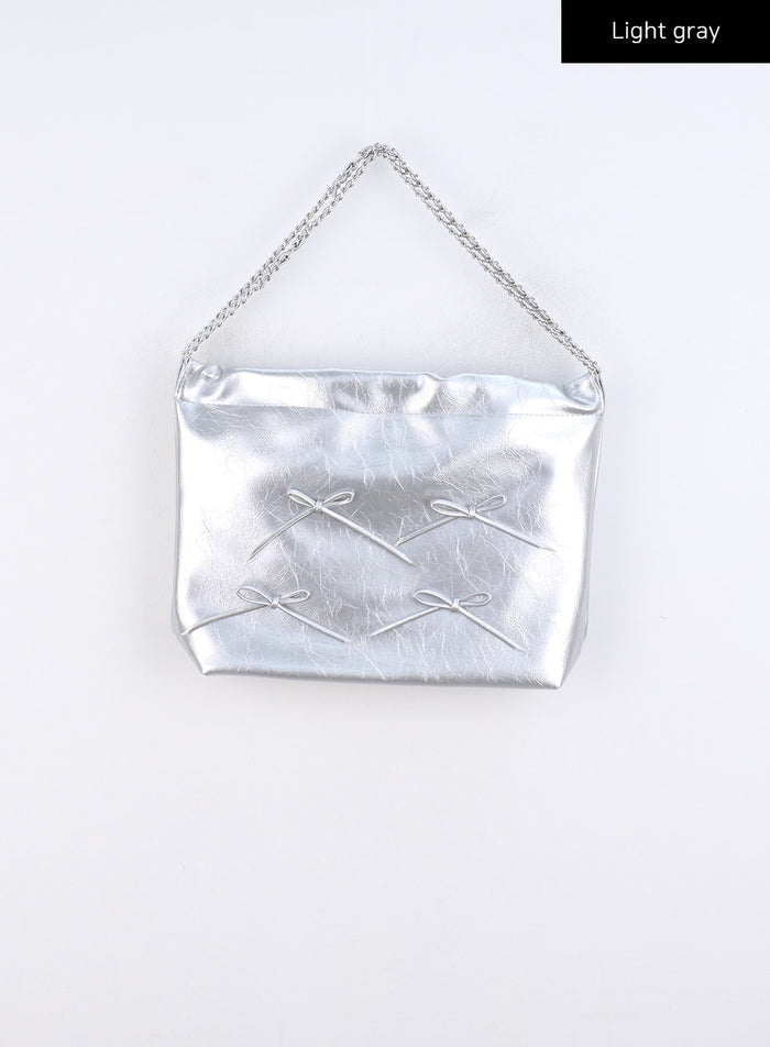 ribbon-chain-faux-leather-shoulder-bag-cn317 / Light gray
