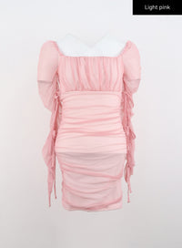 square-neck-shirring-mini-dress-cn317 / Light pink