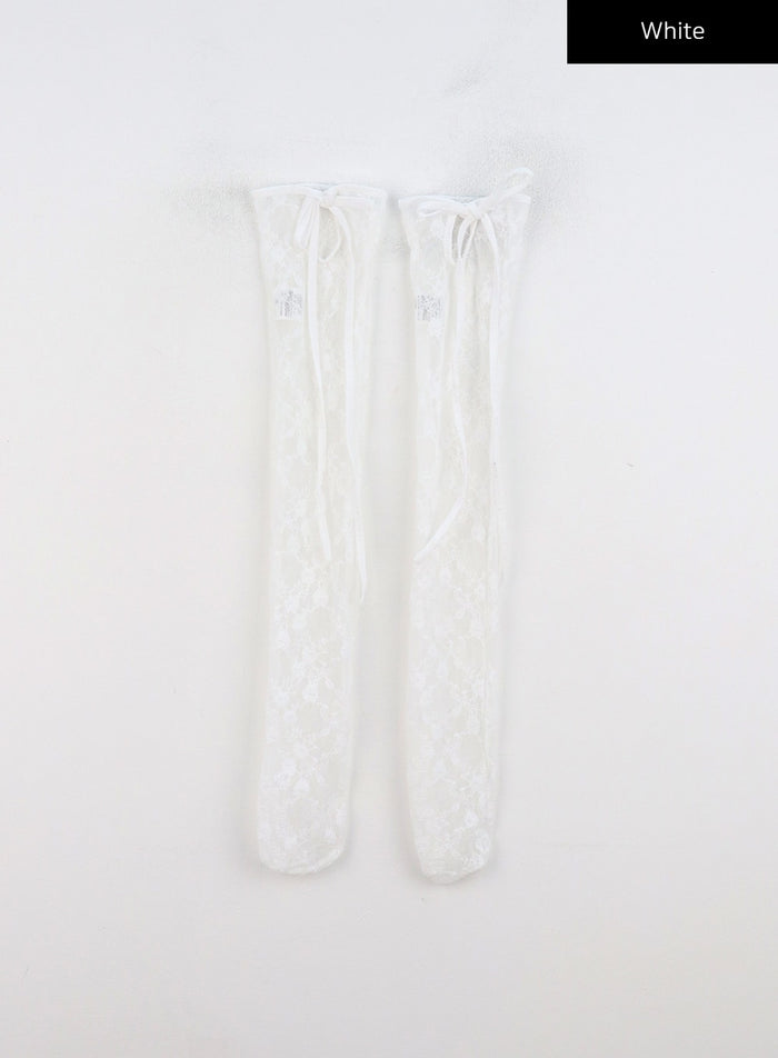 ribbon-lace-mesh-socks-cn317 / White