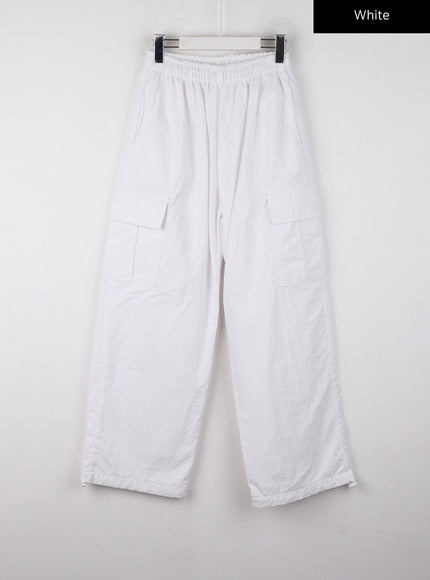 terry-middle-waist-solid-pocket-cargo-pants-cd329 / White