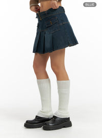 pleated-denim-mini-skirt-with-belt-cf426