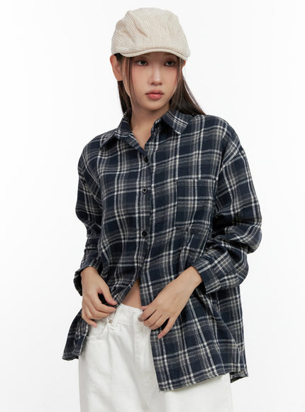 buttoned-long-sleeve-check-blouse-cn406