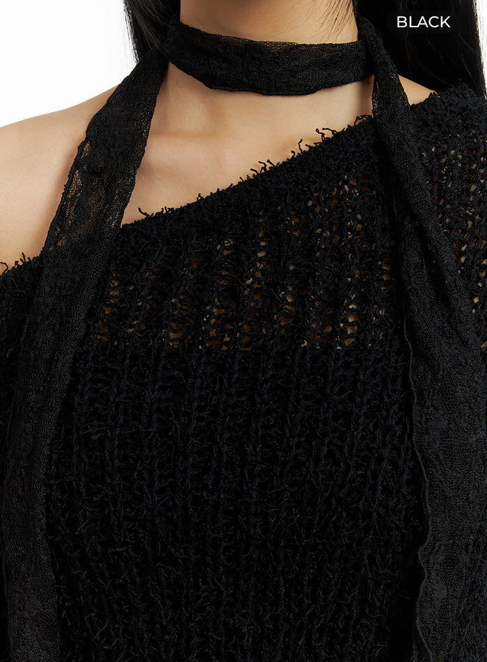 elegant-laced-thin-scarf-cm406 / Black