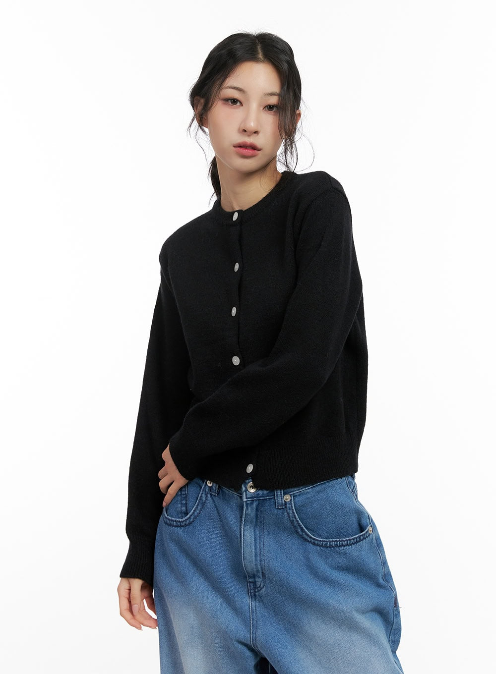 soft-knit-solid-cardigan-cn416 / Black