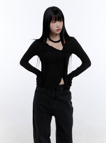 shirring-detail-slim-fit-crop-top-cd419 / Black