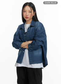 oversized-denim-pocket-blouse-cm419 / Dark blue