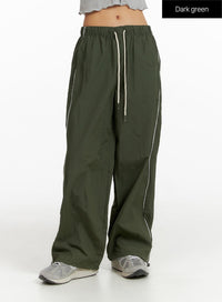 string-nylon-wide-pants-cf414 / Dark green
