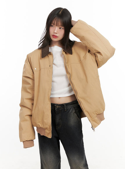 Fringe-Trim Collared Bomber Jacket CJ501