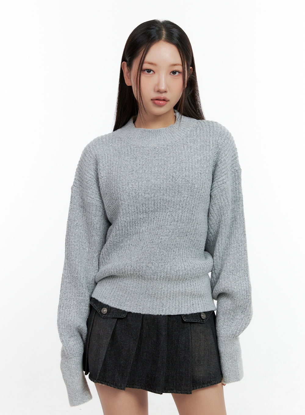 puff-sleeve-crop-sweater-cn401 / Gray