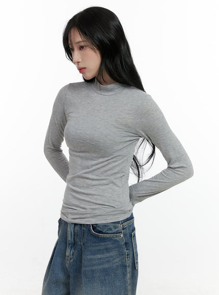 elegant-solid-long-sleeve-tee-cn408 / Gray