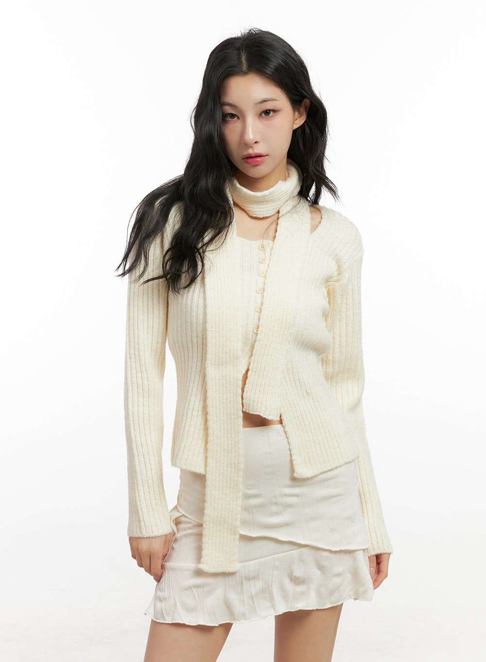 slit-detail-ribbed-knit-sweater-cn413 / Light beige