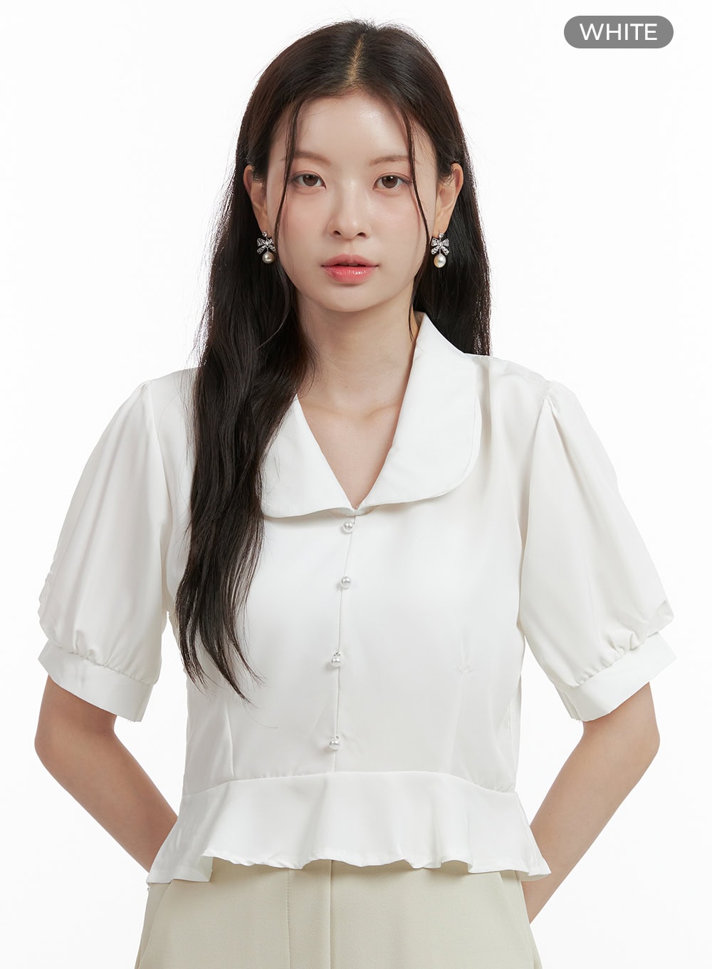 pearl-frill-collared-blouse-ol416 / white