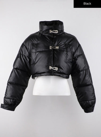 faux-leather-three-buckled-high-neck-puffer-jacket-cd315