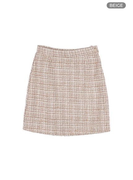 tweed-mini-skirt-oo429 / Beige