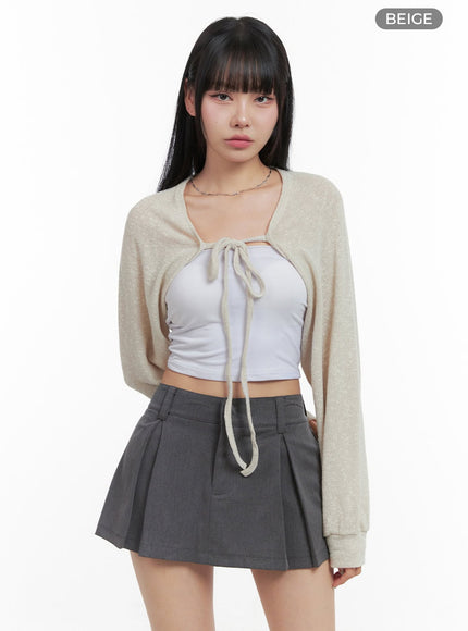 strap-bolero-knit-cardigan-os409 / Beige