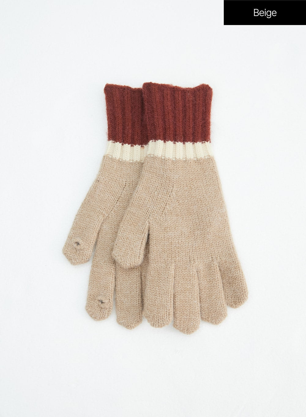 color-block-knit-gloves-in317 / Beige