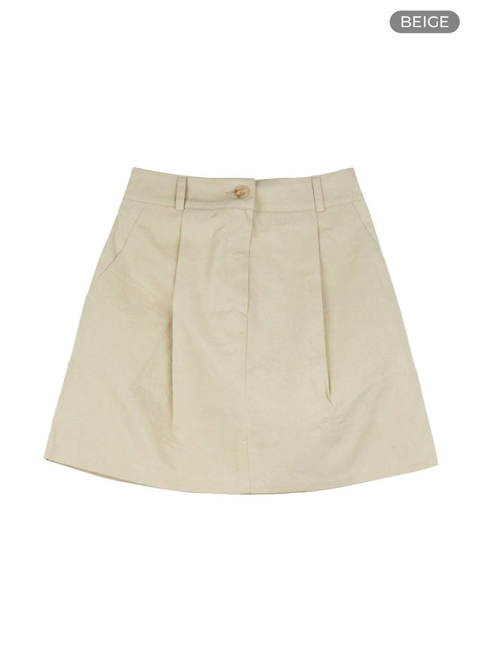 cotton-pintuck-mini-skirt-ou427 / Beige