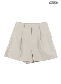 pintuck-solid-cotton-shorts-oa419 / Beige